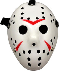 White Horror Hockey Mask Halloween Cosplay Costume Mask with Adjustable Strap for Adults