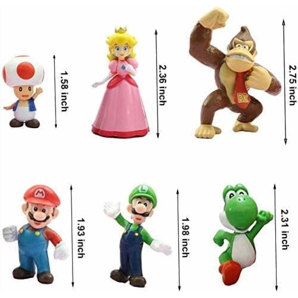 Super Mario Bros Action Figures Set – 6-Piece Collectible Toys, 1.5–2.75" Mini Figures