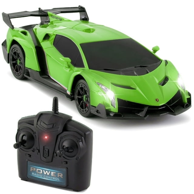 1:24 Scale RC Lamborghini Veneno – Light Green Remote Control Car with LED Lights, Shock Suspension & 2.4GHz Controller