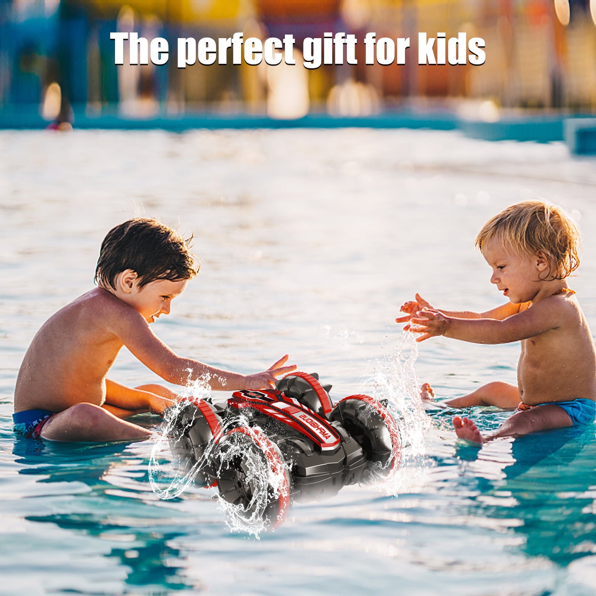 Remote Control Amphibious Car – 2.4GHz 4WD Waterproof Stunt RC Car & Boat for Kids Ages 3+
