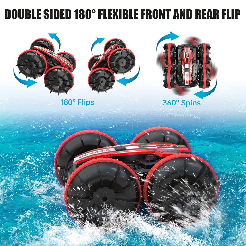 Remote Control Amphibious Car – 2.4GHz 4WD Waterproof Stunt RC Car & Boat for Kids Ages 3+