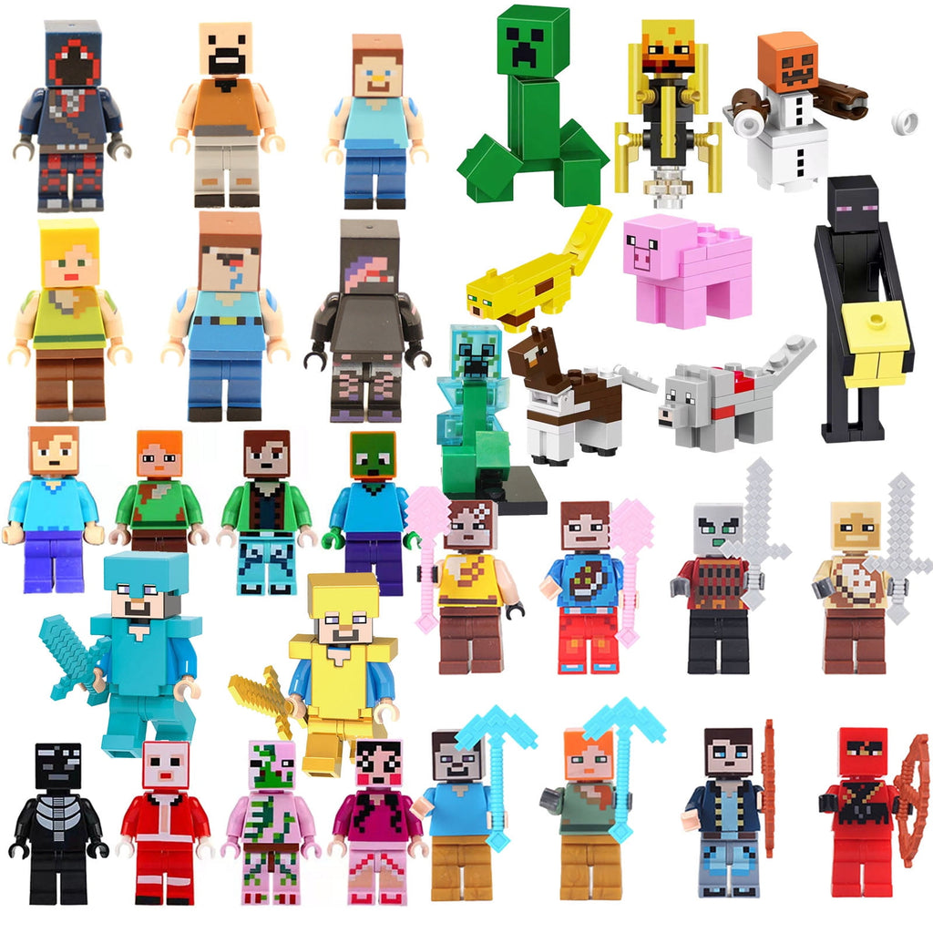 30PCS Minecraft Action Figures Set – 1.77" Mini Figure Playset with Steve, Creeper, Diamond, Wolf & Accessories