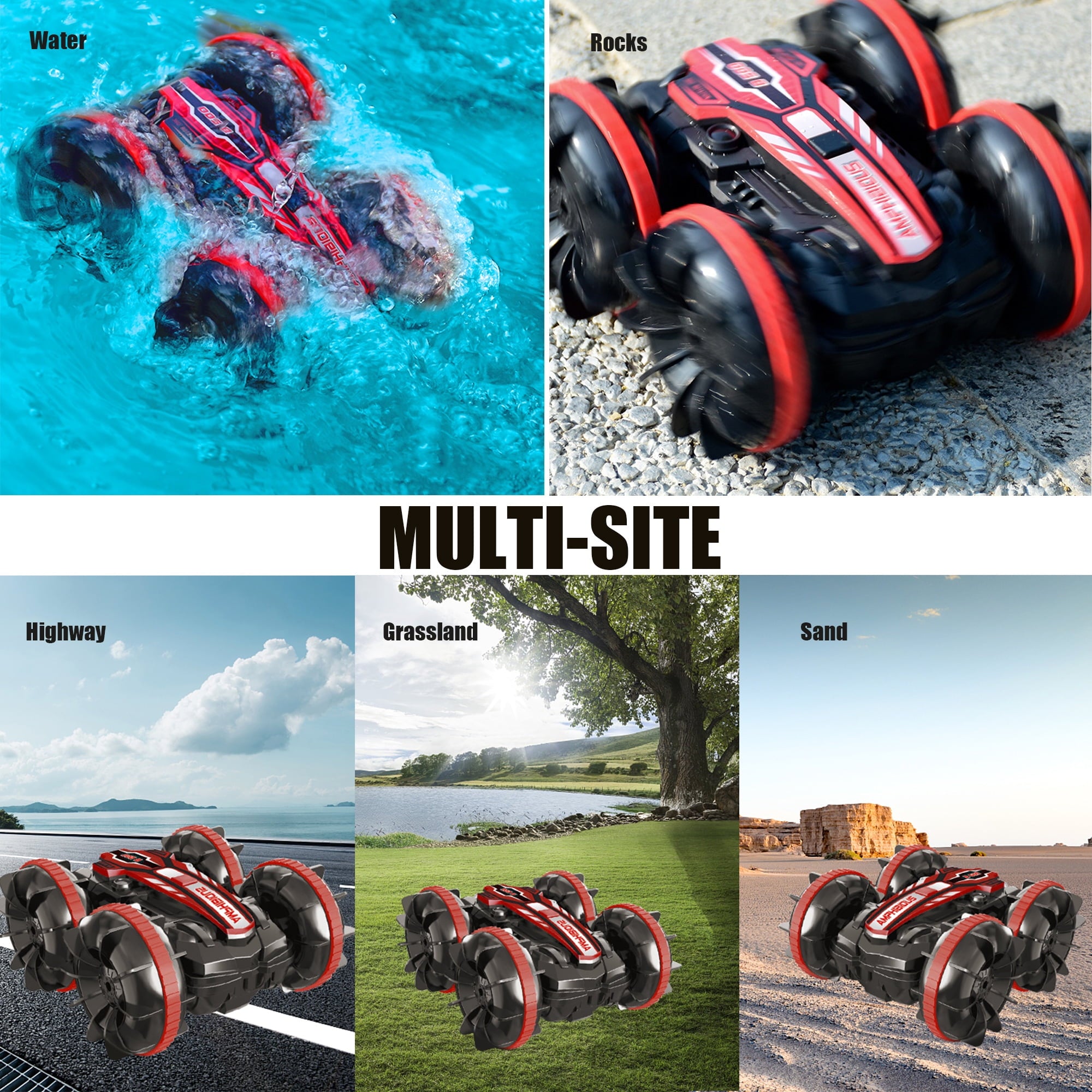 Remote Control Amphibious Car – 2.4GHz 4WD Waterproof Stunt RC Car & Boat for Kids Ages 3+