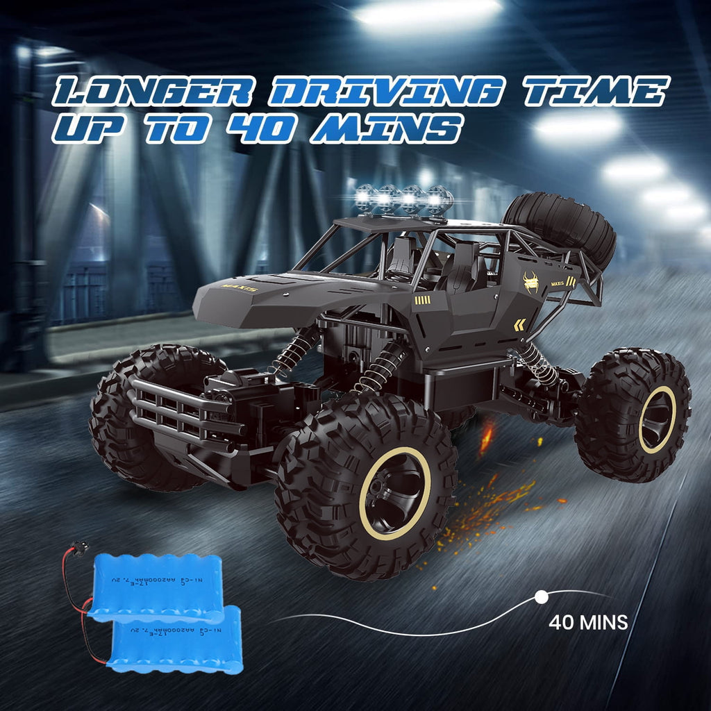 1:12 Scale RC Car – 4WD Off-Road Remote Control Truck with Metal Shell, Dual Motors & 2 Rechargeable Batteries (Black)