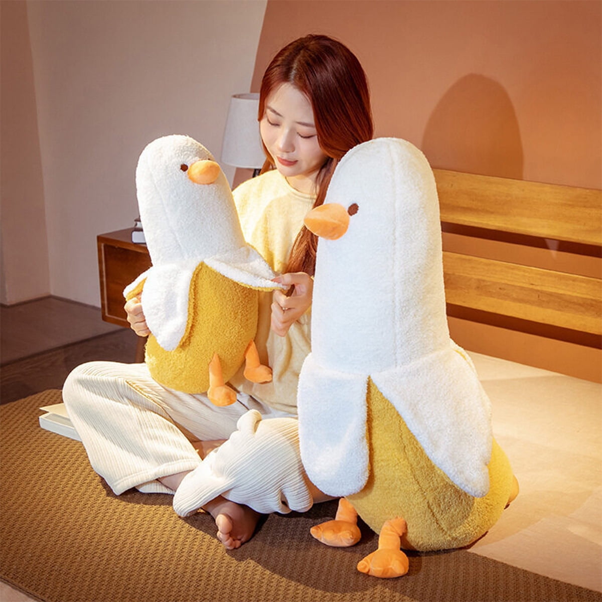 Banana Duck Plush Toy – 12" Soft Fluffy Stuffed Animal Pillow for Kids & Cute Home Décor Gift