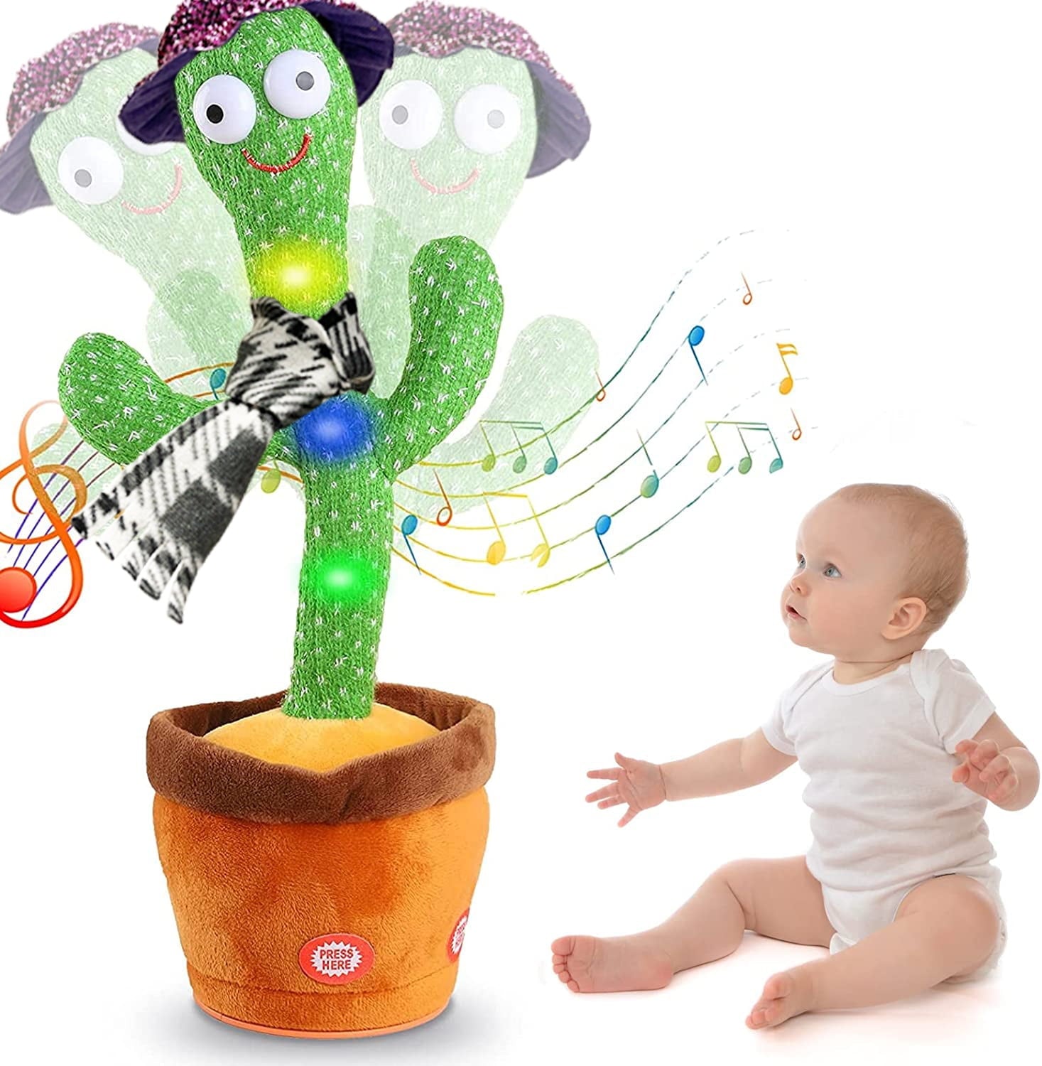 Dancing Cactus Interactive Plush Toy – 12.6" Singing, Recording & Repeating with LED Lights