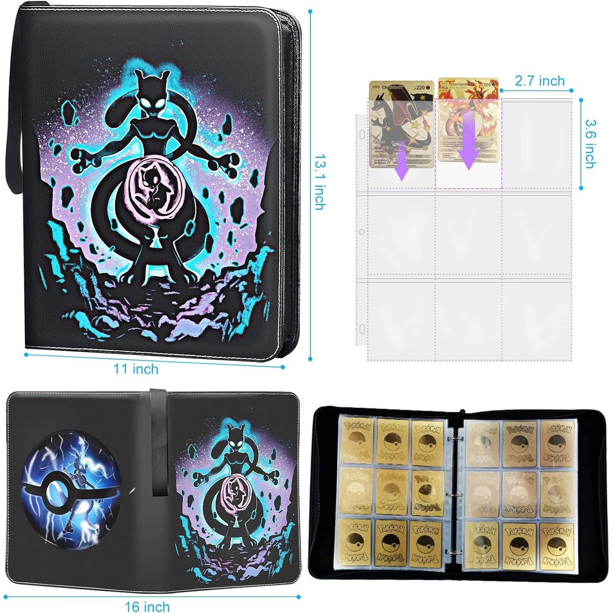 9-Pocket Card Binder with 50 Sleeves – Holds Up to 900 Trading Cards, Durable Album for Kids & Collectors