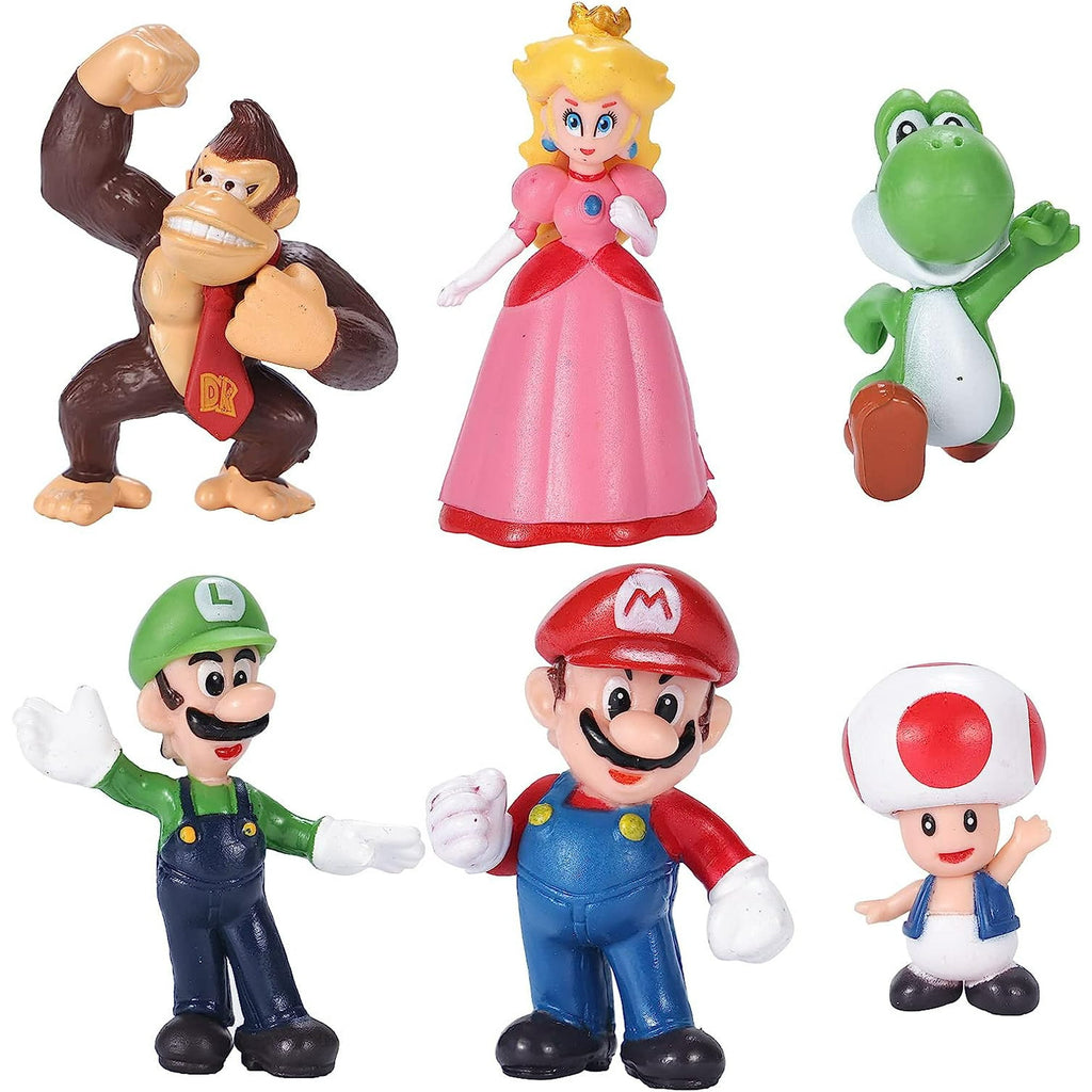 Super Mario Bros Action Figures Set – 6-Piece Collectible Toys, 1.5–2.75" Mini Figures