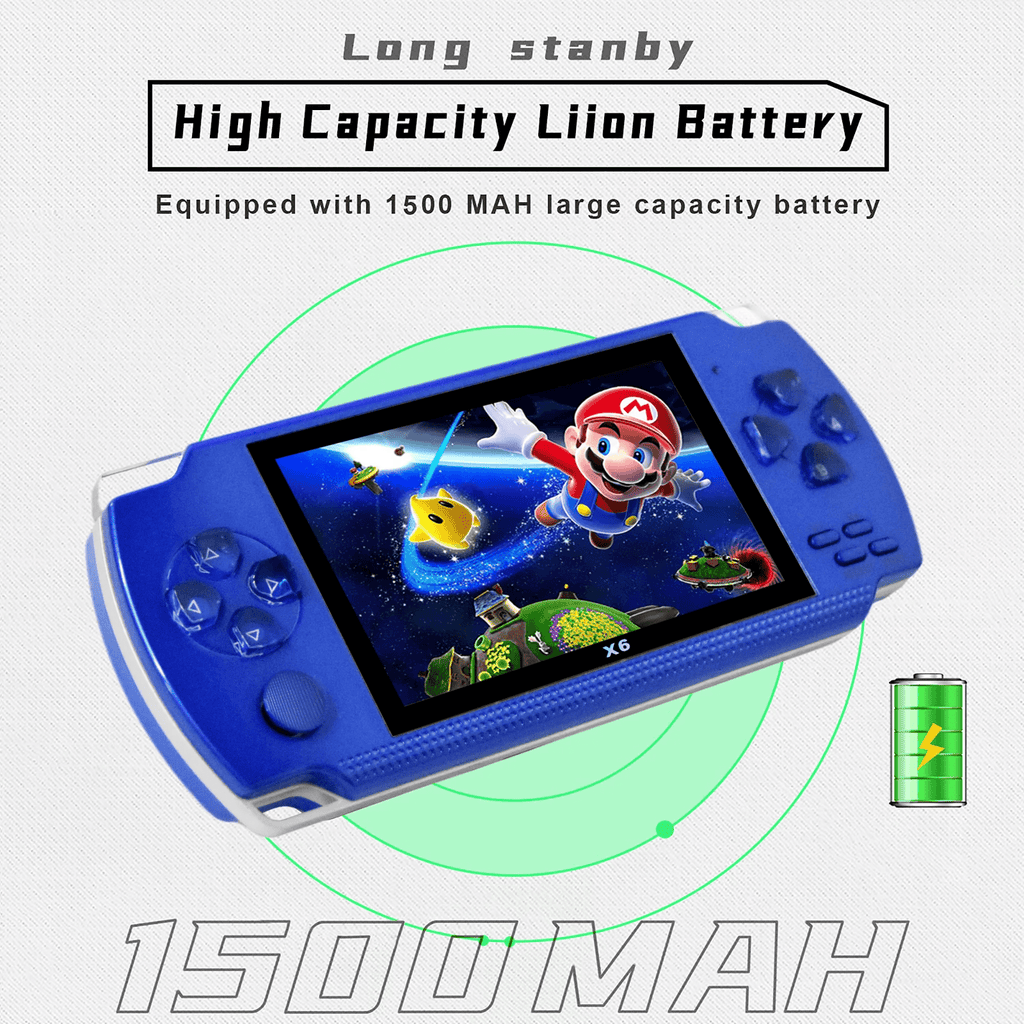 PSP Handheld Game Machine X6 – 4.3" HD Screen, 8GB Storage, Built-in 9,999+ Games (Blue)