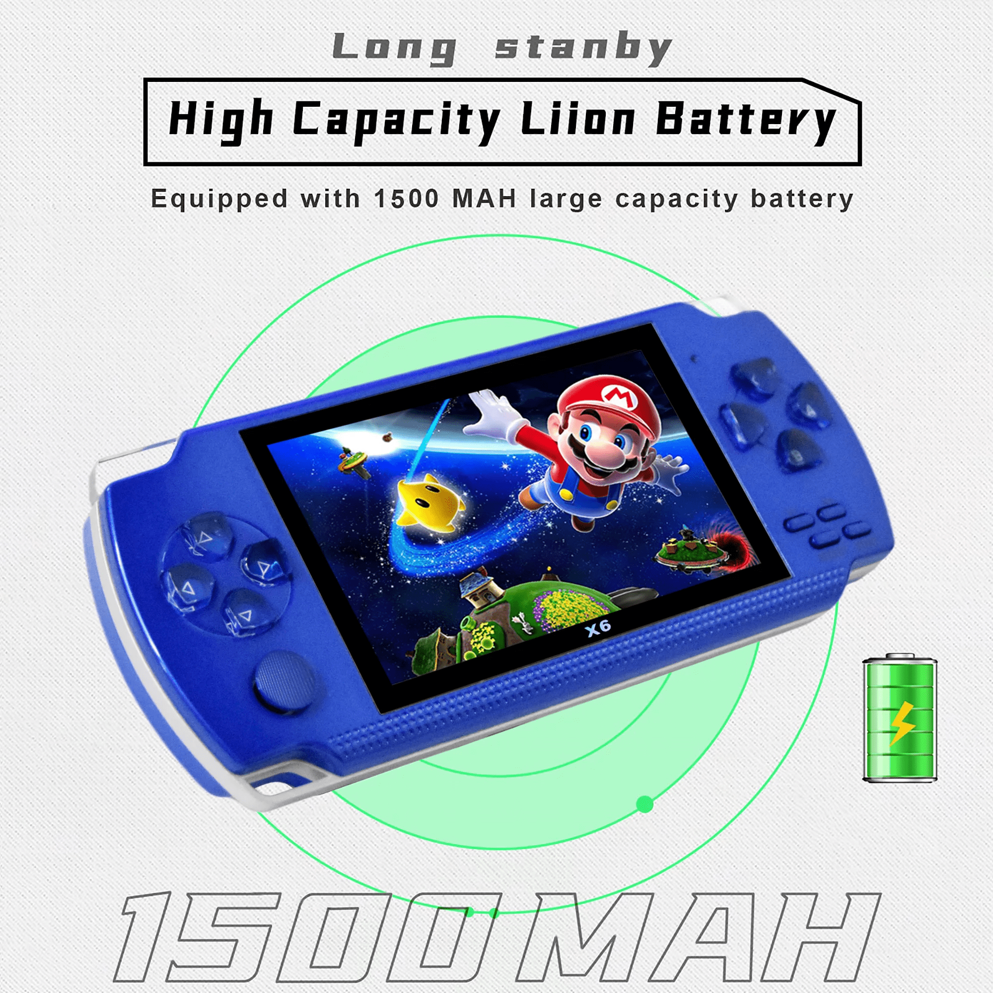 PSP Handheld Game Machine X6 – 4.3" HD Screen, 8GB Storage, Built-in 9,999+ Games (Blue)
