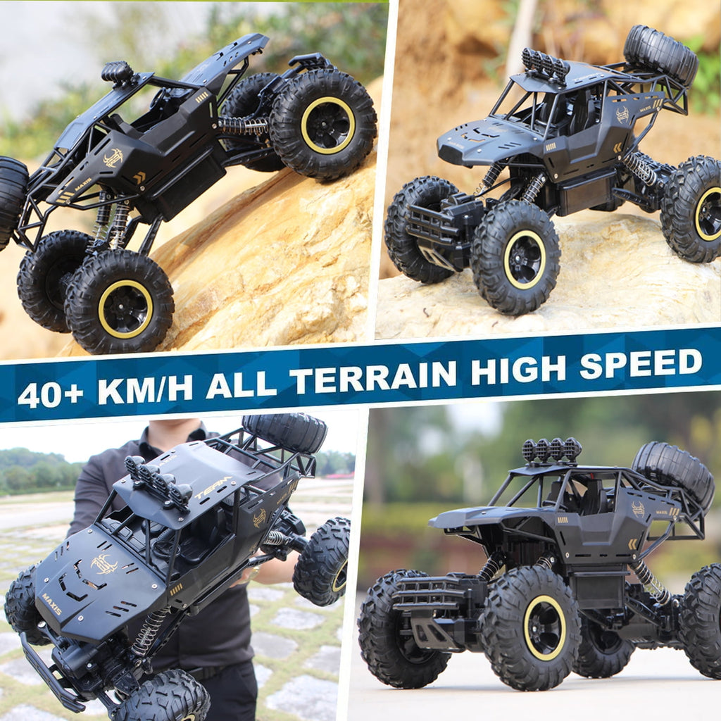 1:12 Scale RC Car – 4WD Off-Road Remote Control Truck with Metal Shell, Dual Motors & 2 Rechargeable Batteries (Black)