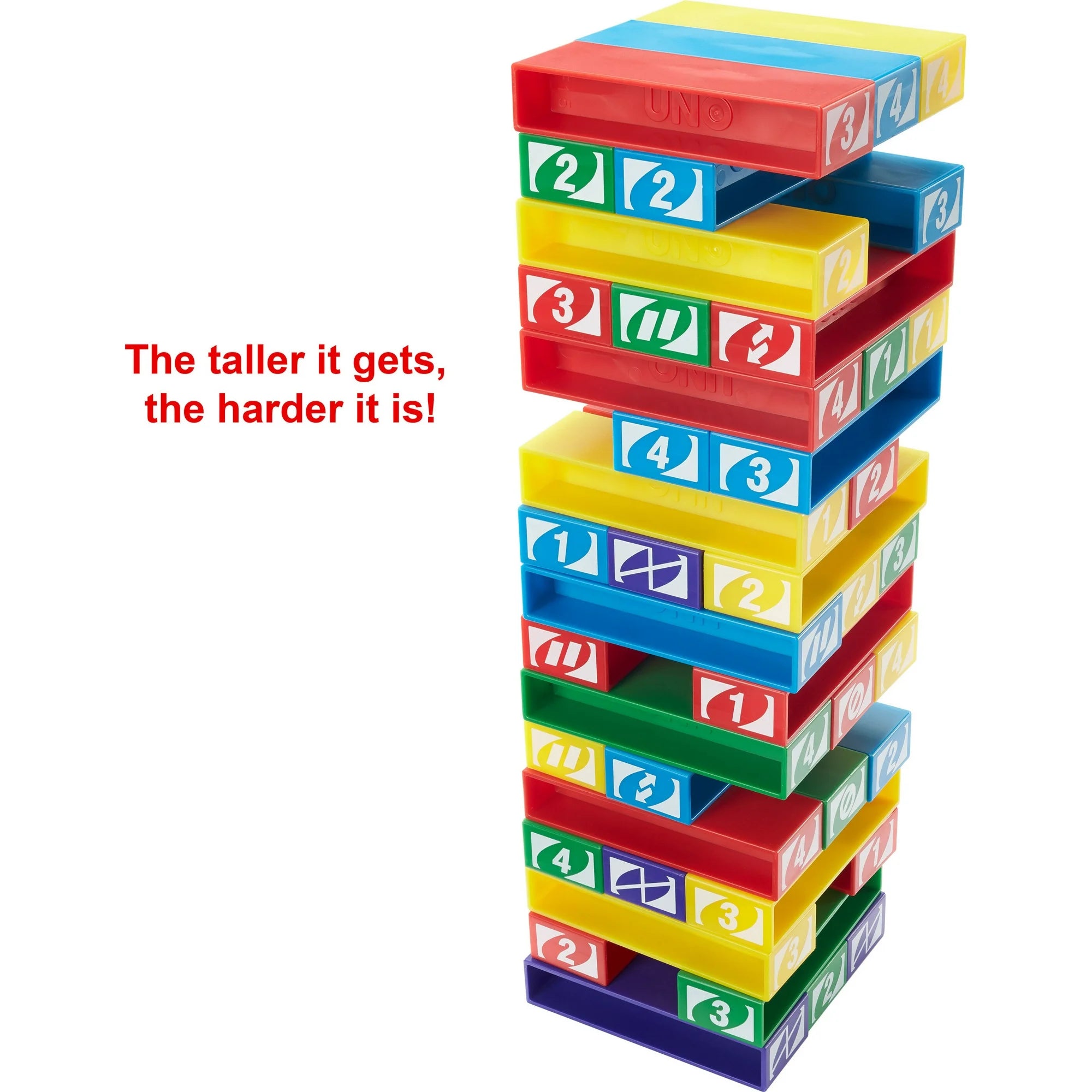 UNO Stacko Kids Stacking Game 12" – Family Fun Block Game with 45 Colorful Sticks, Matching & Strategy Play