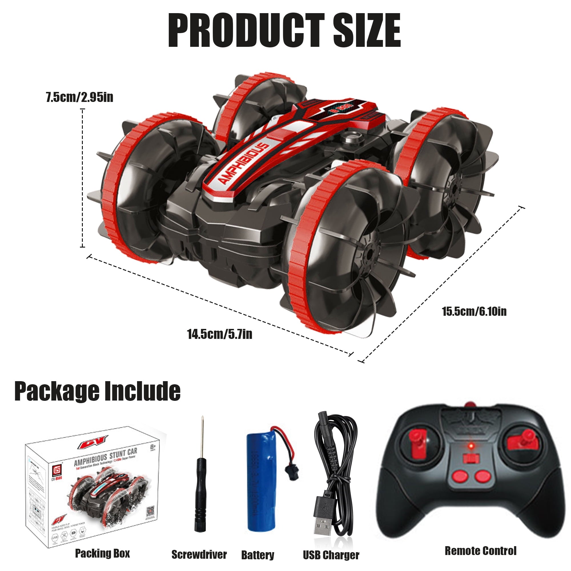 Remote Control Amphibious Car – 2.4GHz 4WD Waterproof Stunt RC Car & Boat for Kids Ages 3+