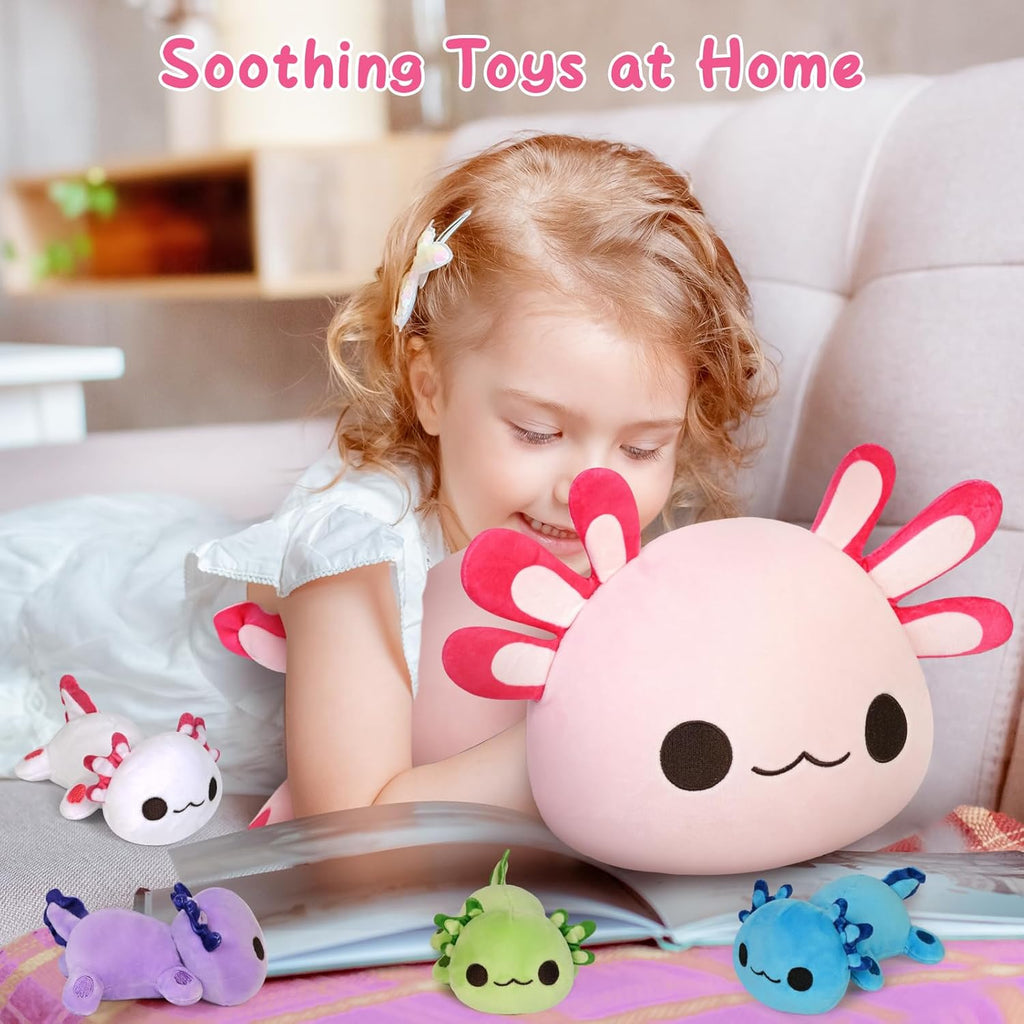 Axolotl Plush Toy Set – 15.7" Mommy Axolotl with 4 Baby Plushies (5.1"), Stuffed Animals for Kids Ages 3+