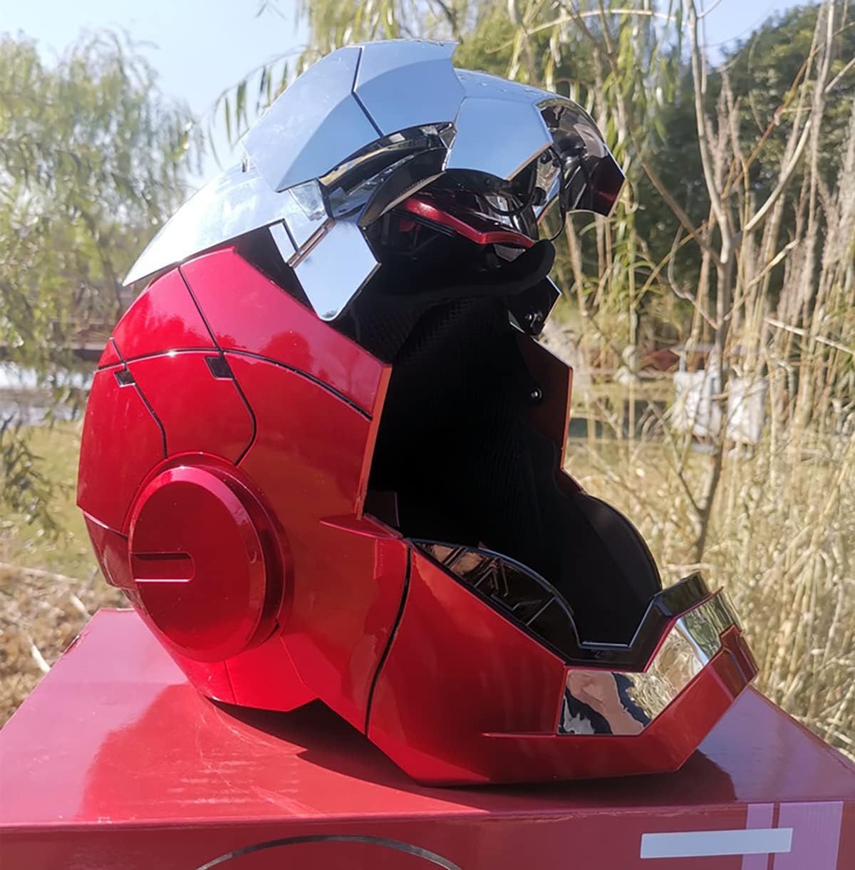 Iron Man Mark 5 Helmet (Silver) – 1:1 Scale Collectible Mask with LED Lights & Sound Effects