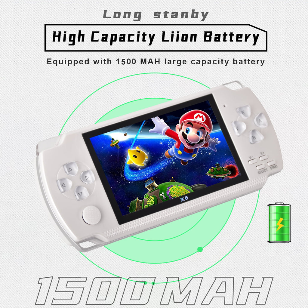 PSP Handheld Game Machine X6 – 4.3" HD Screen, 8GB Storage, Built-in 10,000+ Games (White)