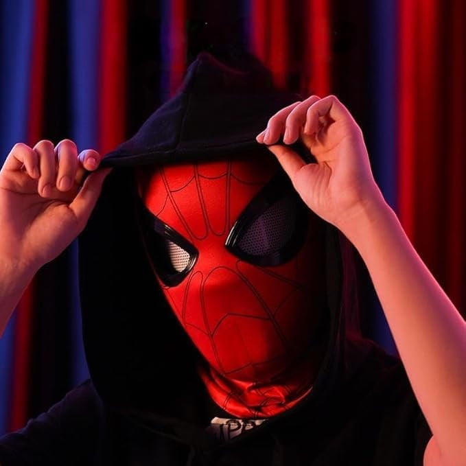 Spider-Man Hero Mask – Full Face Costume Mask with Chin-Controlled Blinking Eyes for Kids & Adults