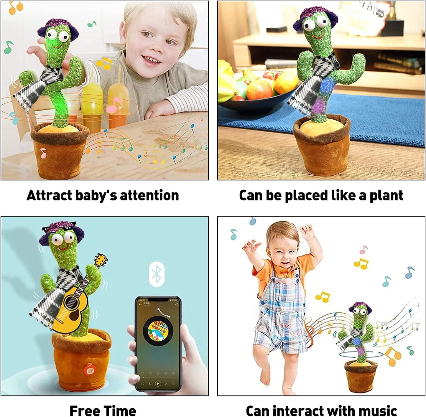 Dancing Cactus Interactive Plush Toy – 12.6" Singing, Recording & Repeating with LED Lights