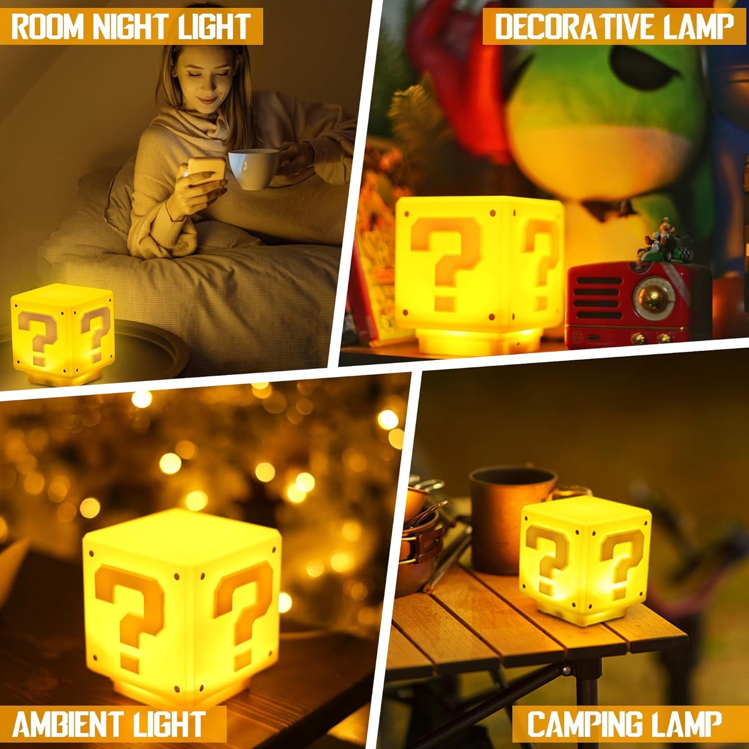 Super Mario Bros Question Block Night Light – LED Lamp Inspired by Nintendo Movies & Games