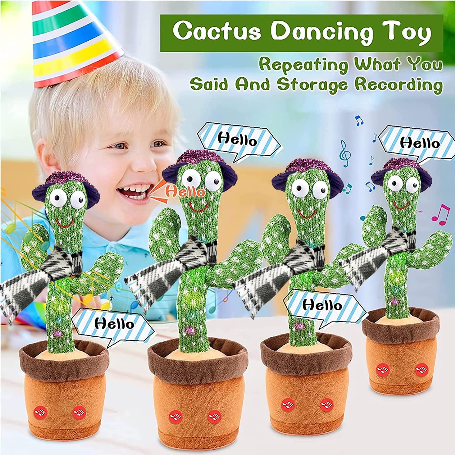 Dancing Cactus Interactive Plush Toy – 12.6" Singing, Recording & Repeating with LED Lights