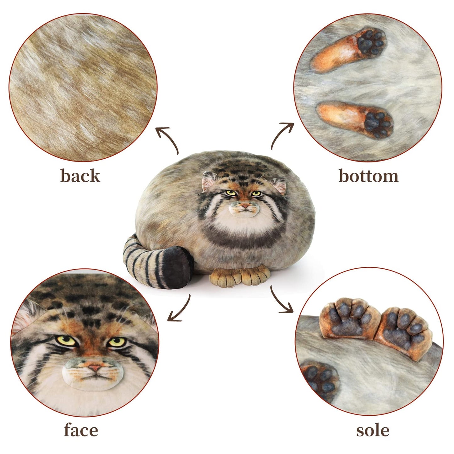 Steppe Cat Plush 12-Inch Stuffed Animal - Pallas Cat Plush Pillow, Soft Plush Toy for Girls & Boys, Cute Throw Pillow Doll Gift for Kids, Christmas Party Decoration