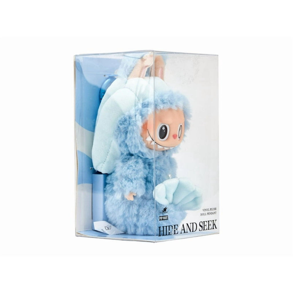POP MART Labubu Hide and Seek Vinyl Doll Pendant Plush – Blue, 6.7" Collectible Keychain (Dupe)