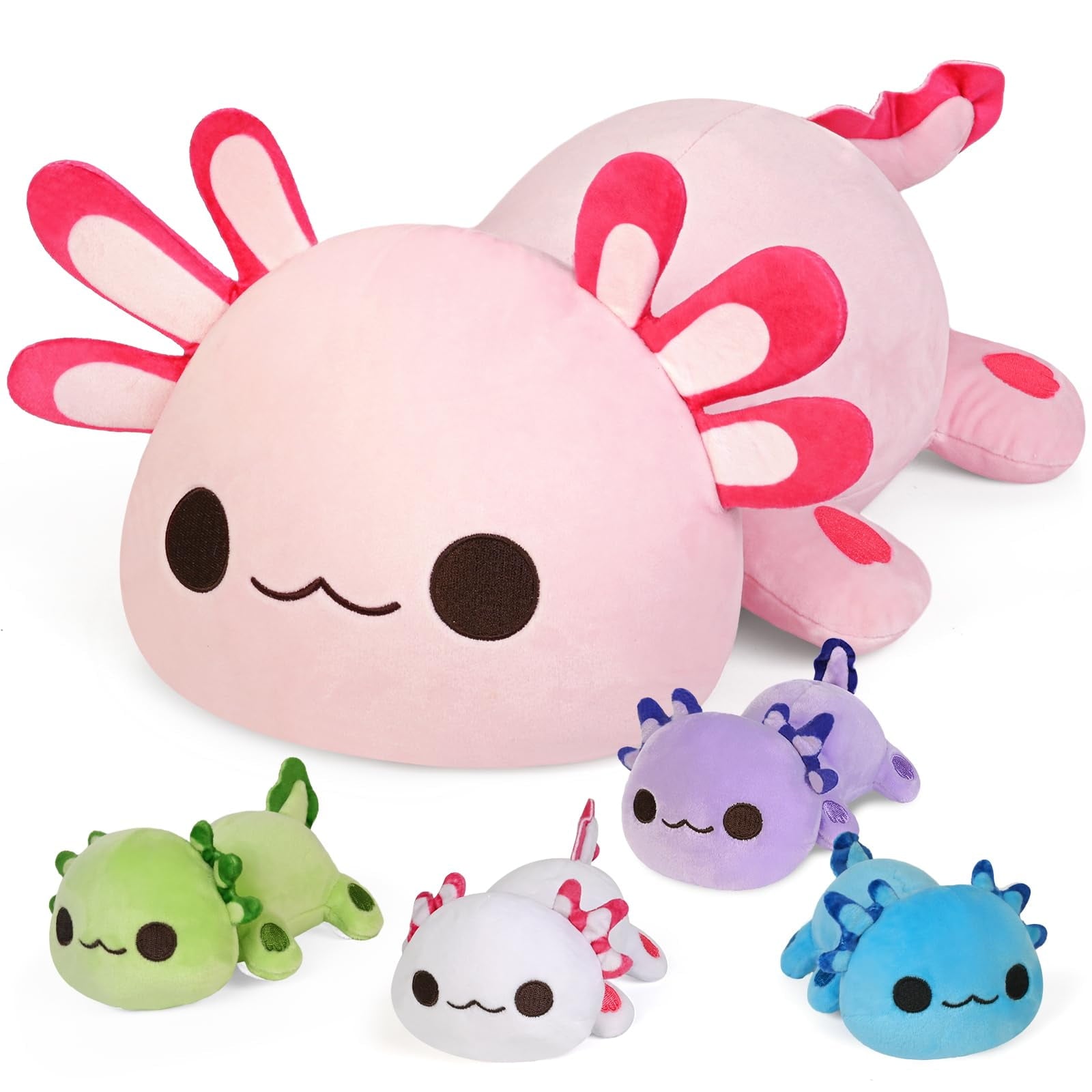 Axolotl Plush Toy Set – 15.7" Mommy Axolotl with 4 Baby Plushies (5.1"), Stuffed Animals for Kids Ages 3+