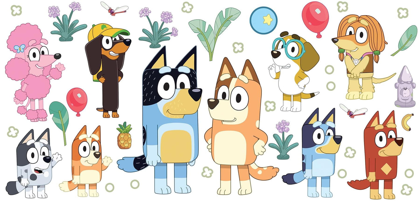 Bluey Family & Friends Wall Decals – 40-Piece Peel & Stick Removable Vinyl Sticker Set for Kids Room Decor