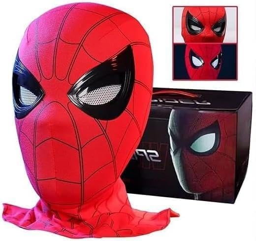 Spider-Man Hero Mask – Full Face Costume Mask with Chin-Controlled Blinking Eyes for Kids & Adults