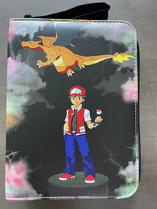 4-Pocket Trading Card Binder – Holds 400 Cards with 50 Removable Sleeves | Card Album Storage Book with Protectors | Charizard & Ash Design