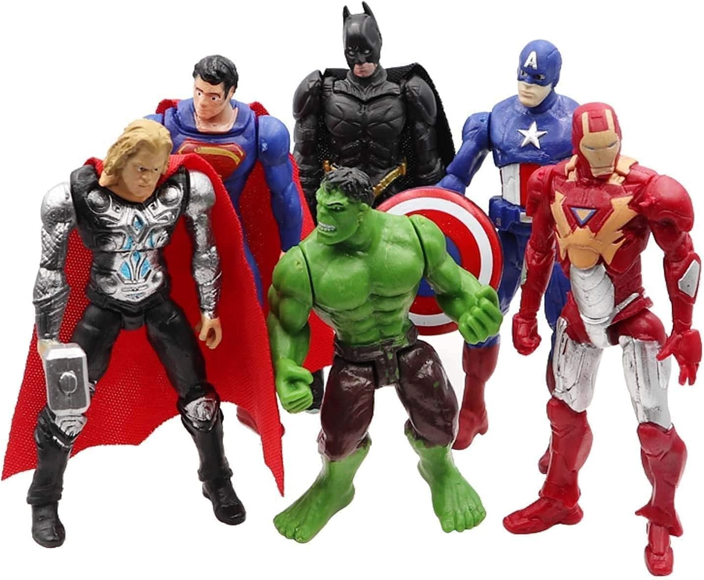 Ultimate Superhero Action Figure Set – 6 PCS Collectible Models | Batman, Superman, Hulk, Thor, Iron Man & Captain America | Kids Playset & Cake Toppers