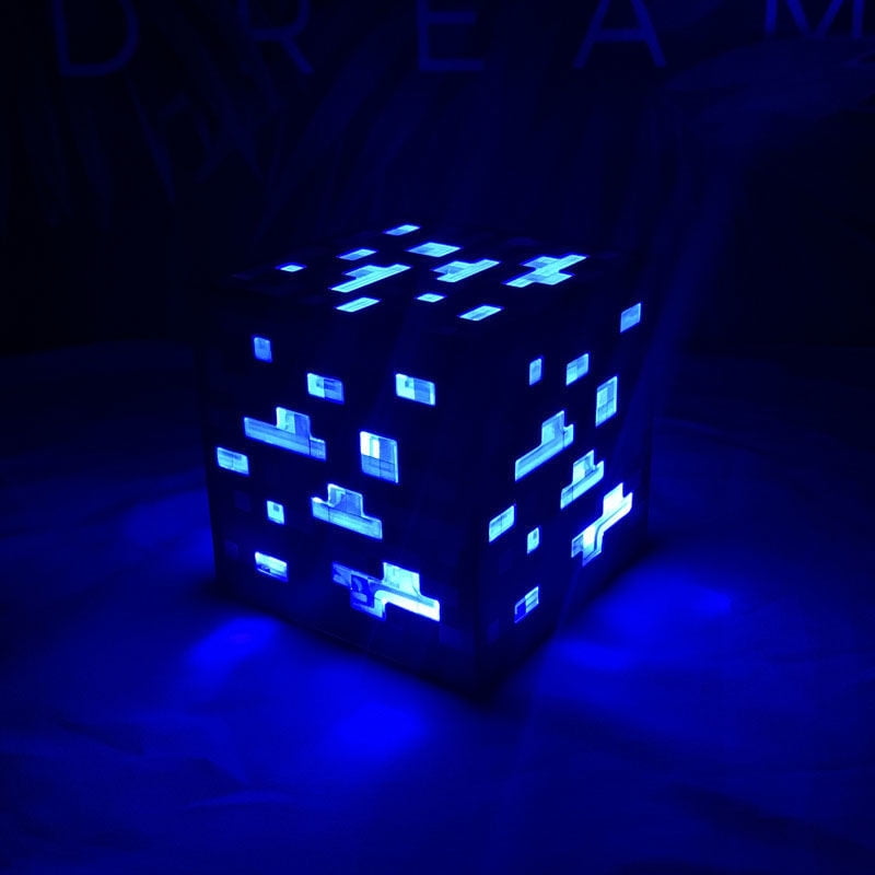 Minecraft Diamond Ore LED Night Light – 7.5" Rechargeable Touch Control Lamp with 3 Modes