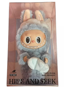 POP MART Labubu Hide and Seek Vinyl Doll Pendant Plush – Blue, 6.7" Collectible Keychain (Replica/Dupe)