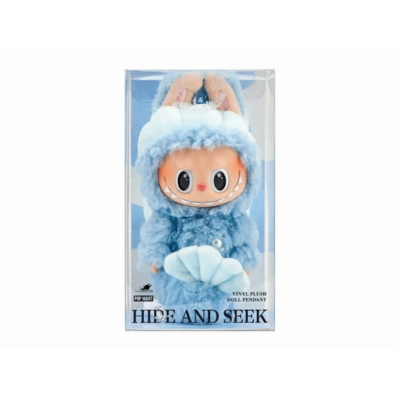 POP MART Labubu Hide and Seek Vinyl Doll Pendant Plush – Blue, 6.7" Collectible Keychain (Dupe)