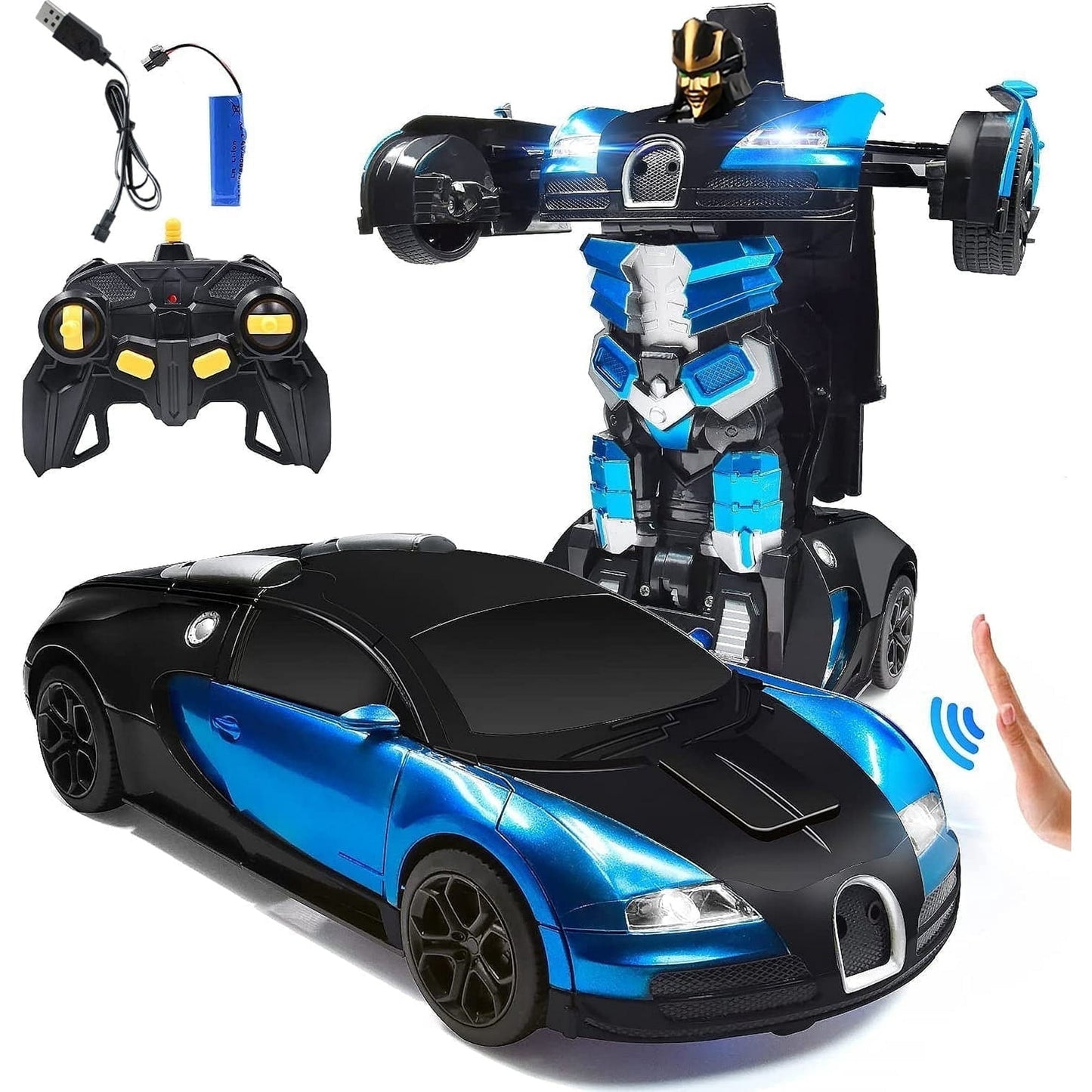 Remote Control Transforming Car Robot Toy – 1:14 Scale RC Vehicle with LED Lights, Gesture Sensor & 360° Spins