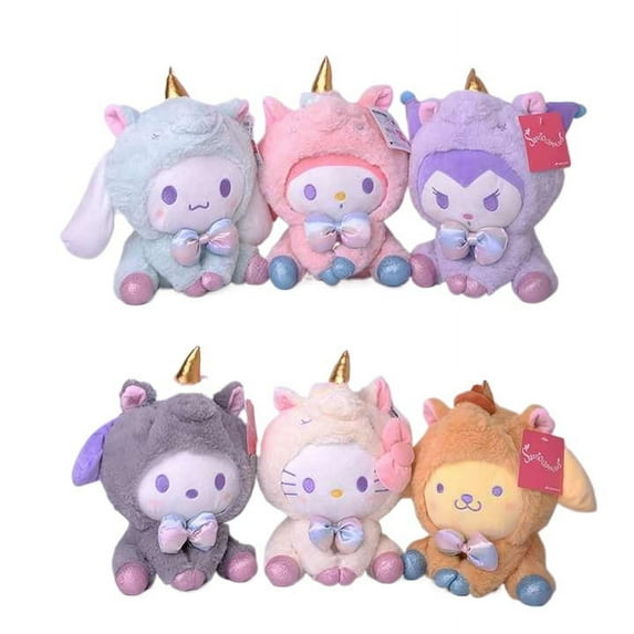 Sanrio Hello Kitty Unicorn Plush Toy Set – 6 Pcs Cute Kawaii Stuffed Animals, 6” Collectible Gifts for Kids & Fans