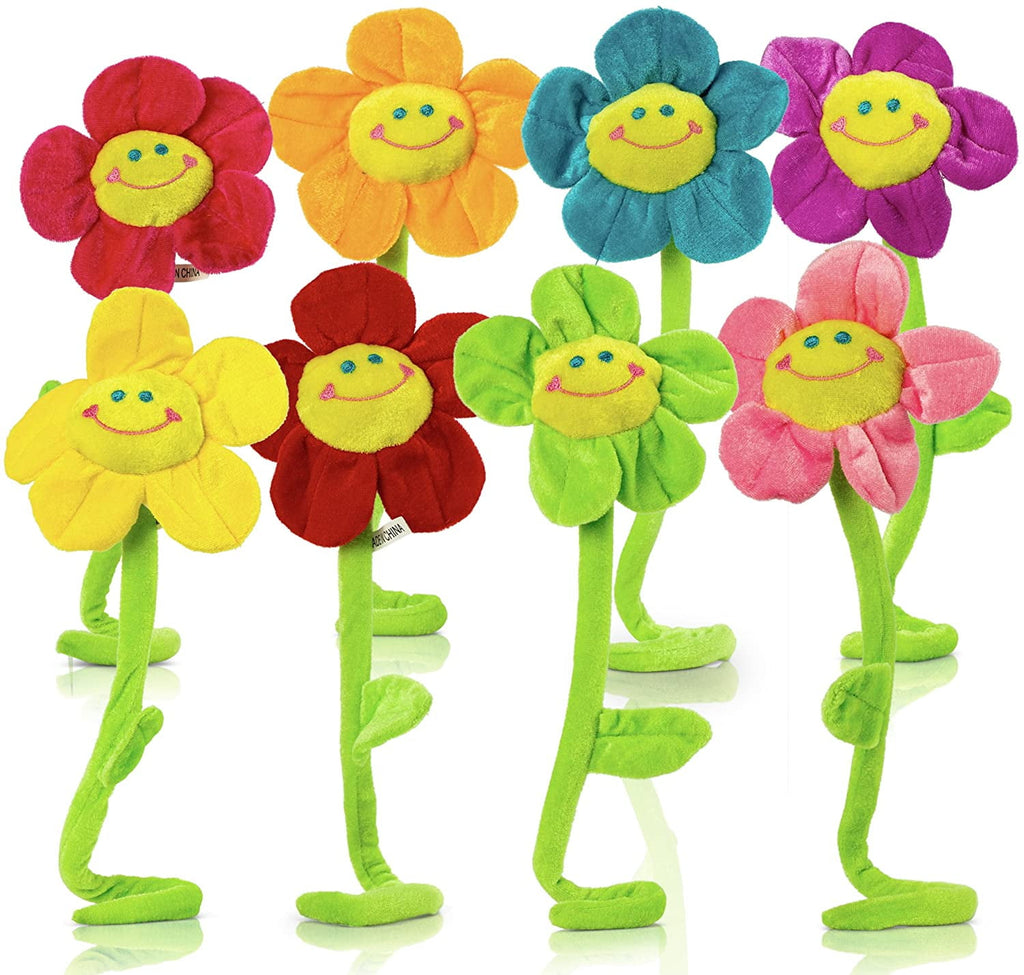 Colorful Plush Flower Bouquet – 11.5" Smiley Face Daisy & Sunflower Plush Toys with Bendable Stems for Kids & Toddlers