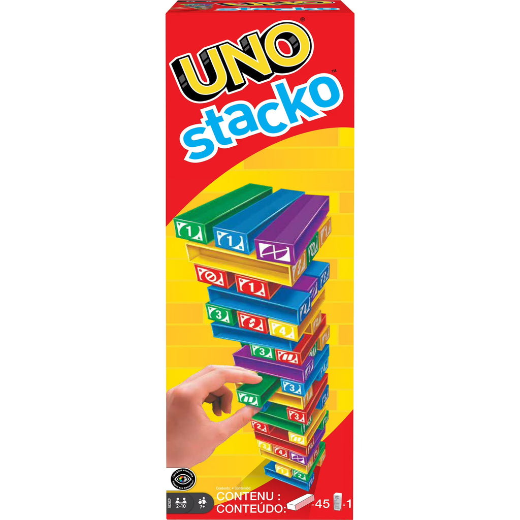 UNO Stacko Kids Stacking Game 12" – Family Fun Block Game with 45 Colorful Sticks, Matching & Strategy Play