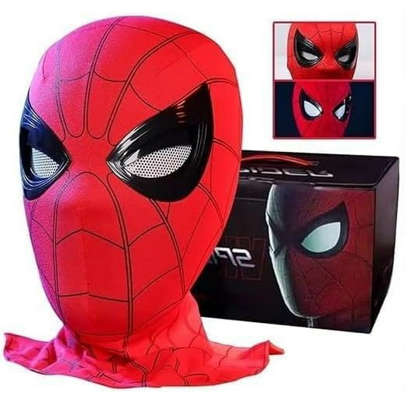 Spider-Man Hero Mask – Full Face Costume Mask with Chin-Controlled Blinking Eyes for Kids & Adults