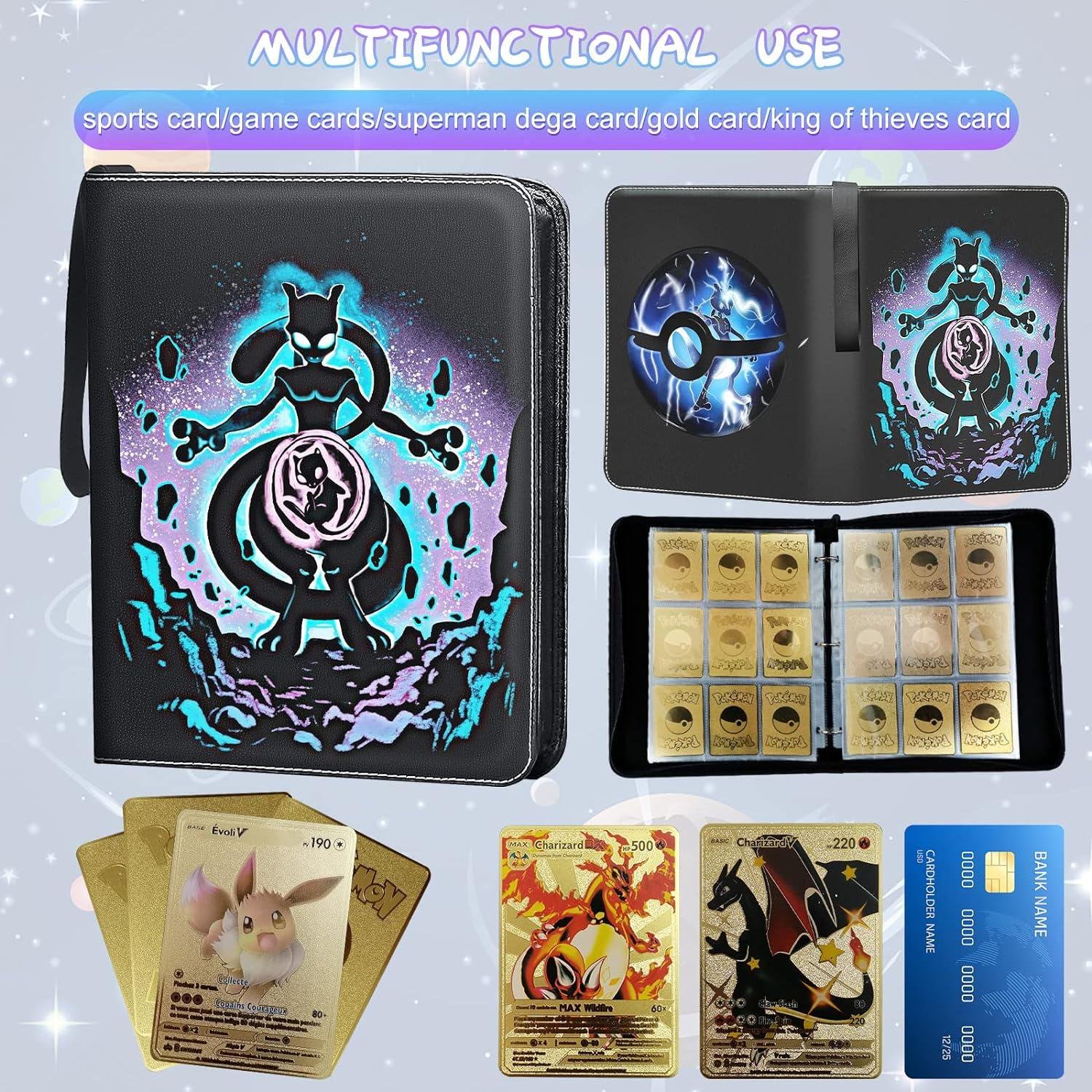 9-Pocket Card Binder with 50 Sleeves – Holds Up to 900 Trading Cards, Durable Album for Kids & Collectors