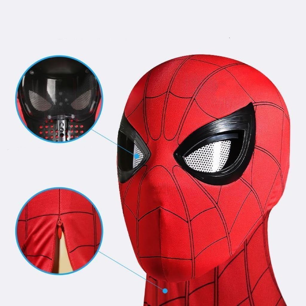 Spider-Man Hero Mask – Full Face Costume Mask with Chin-Controlled Blinking Eyes for Kids & Adults