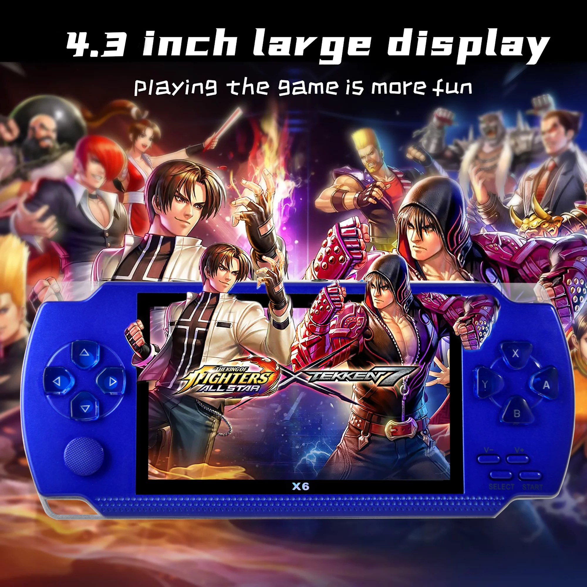 PSP Handheld Game Machine X6 – 4.3" HD Screen, 8GB Storage, Built-in 9,999+ Games (Blue)