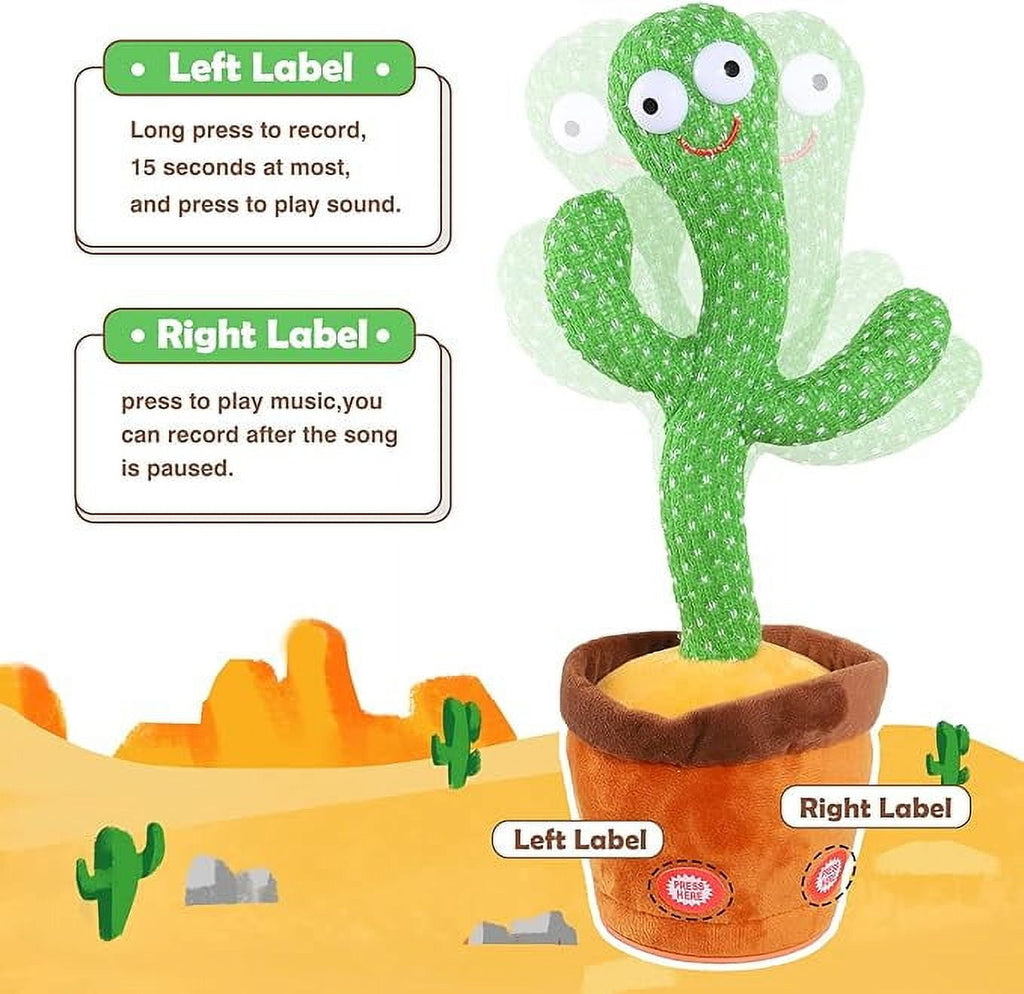 Dancing Cactus Interactive Plush Toy – 12.6" Singing, Recording & Repeating with LED Lights
