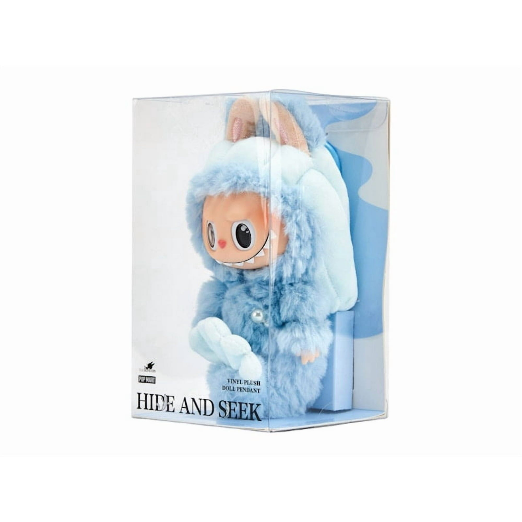POP MART Labubu Hide and Seek Vinyl Doll Pendant Plush – Blue, 6.7" Collectible Keychain (Dupe)