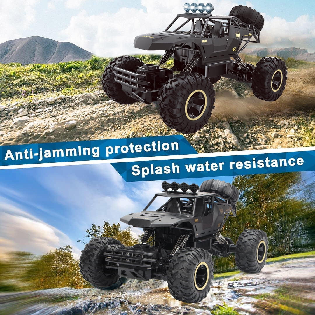 1:12 Scale RC Car – 4WD Off-Road Remote Control Truck with Metal Shell, Dual Motors & 2 Rechargeable Batteries (Black)