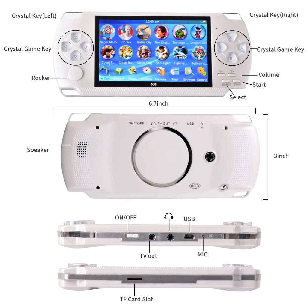 PSP Handheld Game Machine X6 – 4.3" HD Screen, 8GB Storage, Built-in 10,000+ Games (White)
