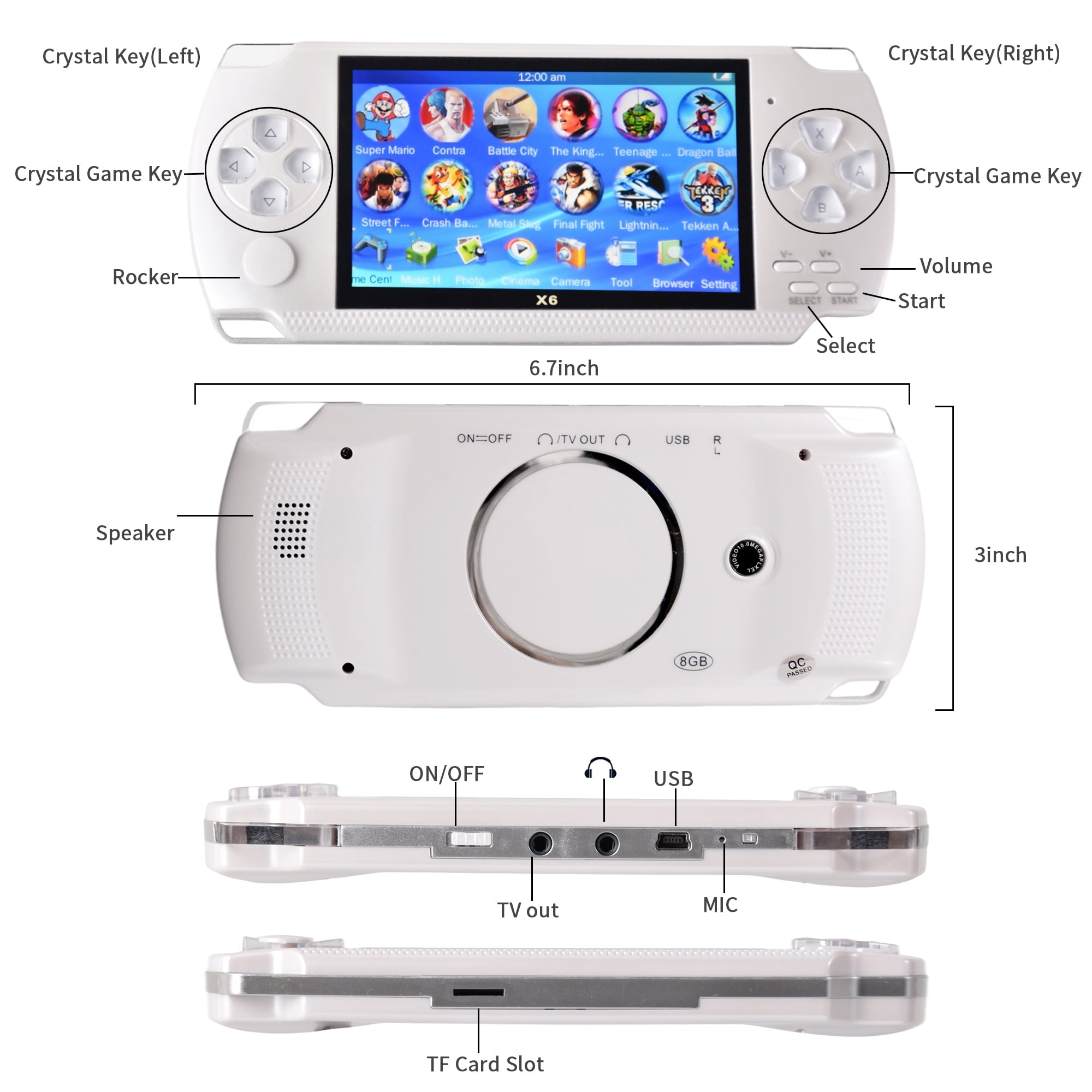 PSP Handheld Game Machine X6 – 4.3" HD Screen, 8GB Storage, Built-in 10,000+ Games (White)