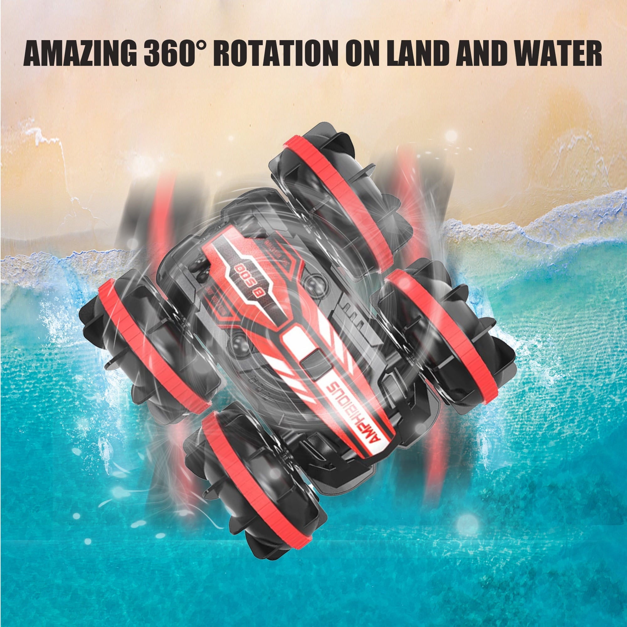 Remote Control Amphibious Car – 2.4GHz 4WD Waterproof Stunt RC Car & Boat for Kids Ages 3+