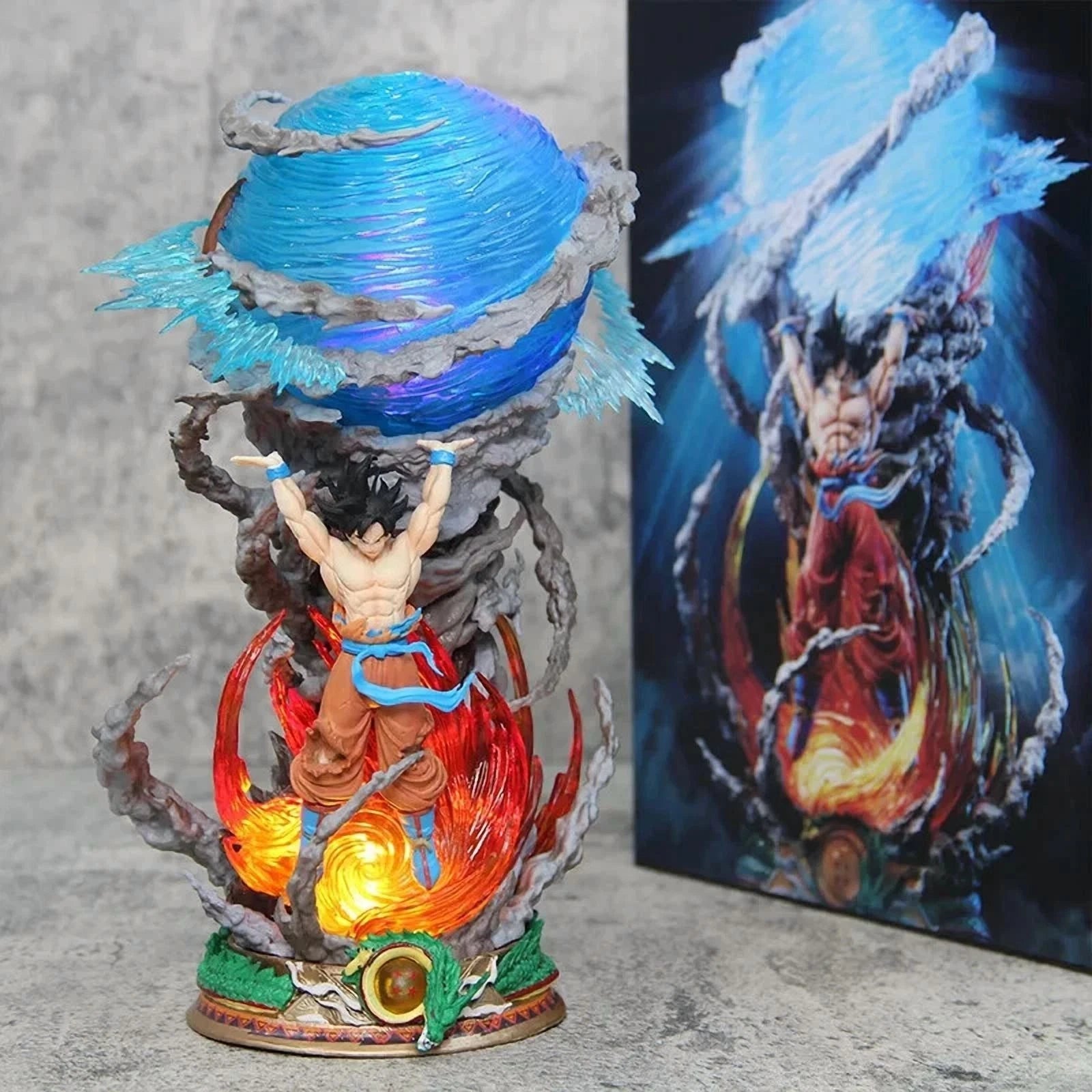 9" Dragon Ball Z Goku Statue Lamp – Son Goku Spirit Bomb Genki Dama Figure with Box