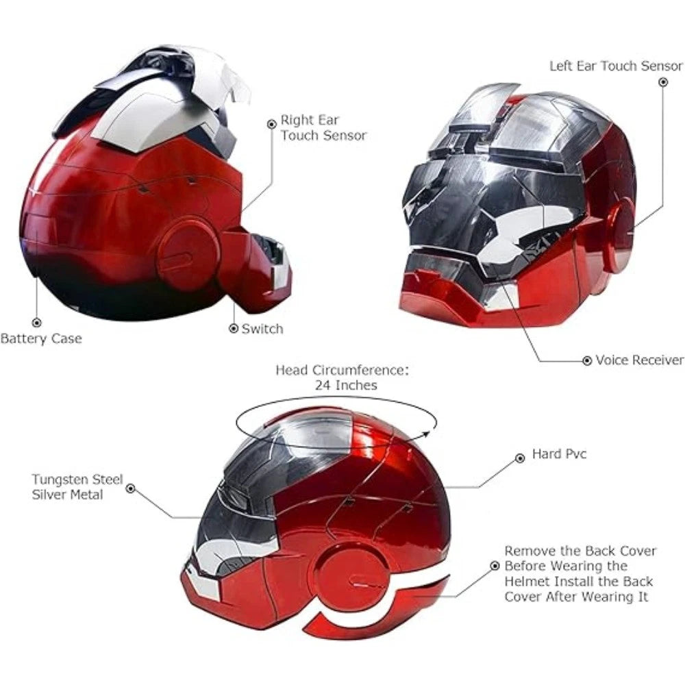 Iron Man Mark 5 Helmet (Silver) – 1:1 Scale Collectible Mask with LED Lights & Sound Effects